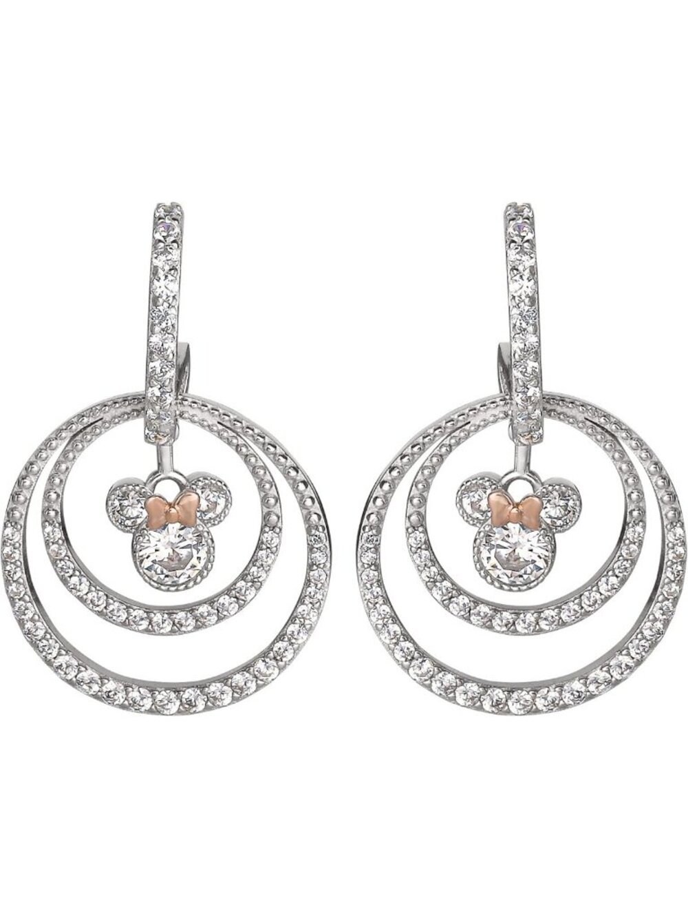 Charming Minnie Mouse Double Hoop Dangle Earrings with Sparkling Cubic Zirconia